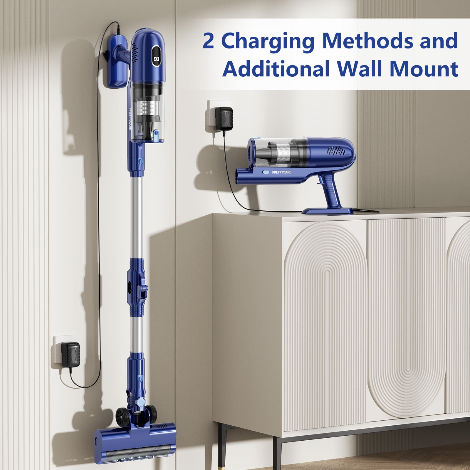 PrettyCare Cordless Vacuum Cleaner, 30Kpa/45min/7-in-1 Stick Vacuum with Foldable Pole, P1 PrettyCare Cordless Vacuum Cleaner, 30Kpa/45min/7-in-1 Stick Vacuum with Foldable Pole, P1 - Image 3