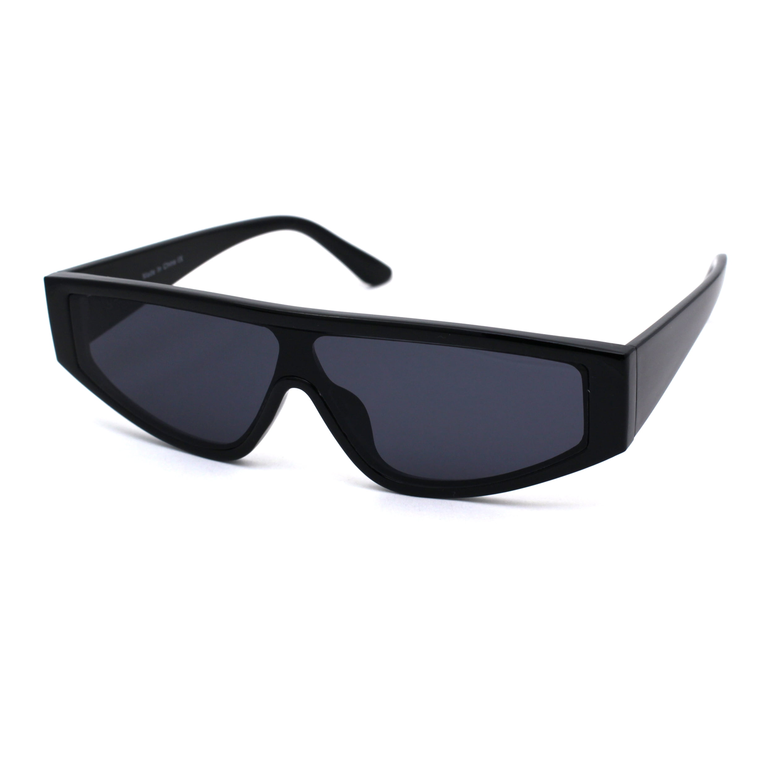 Sunglasses Funky Top Narrow Retro 80s Plastic Flat Shield Black All