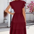 thumbnail image 4 of LYXSSBYX Sundresses for Women Women's V-neck Ruffle Sleeve Short Sleeved Solid Color Casual Dress, 4 of 8