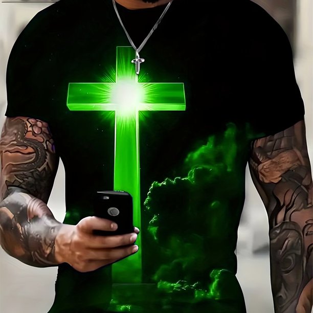 Camiseta De Manga Corta Con Cuello Redondo Con Estampado De Nubes Y Cruzadas Para Hombre, Camisetas Gráficas, Pijama