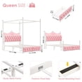 thumbnail image 4 of Hiphuta Queen Size Crown Canopy Bed with Power Outlet & LED, Upholstered Princess Beds with 4 Removable Posts, Queen Velvet Bed for Adults, Curtain Not Included, Pink, 4 of 9