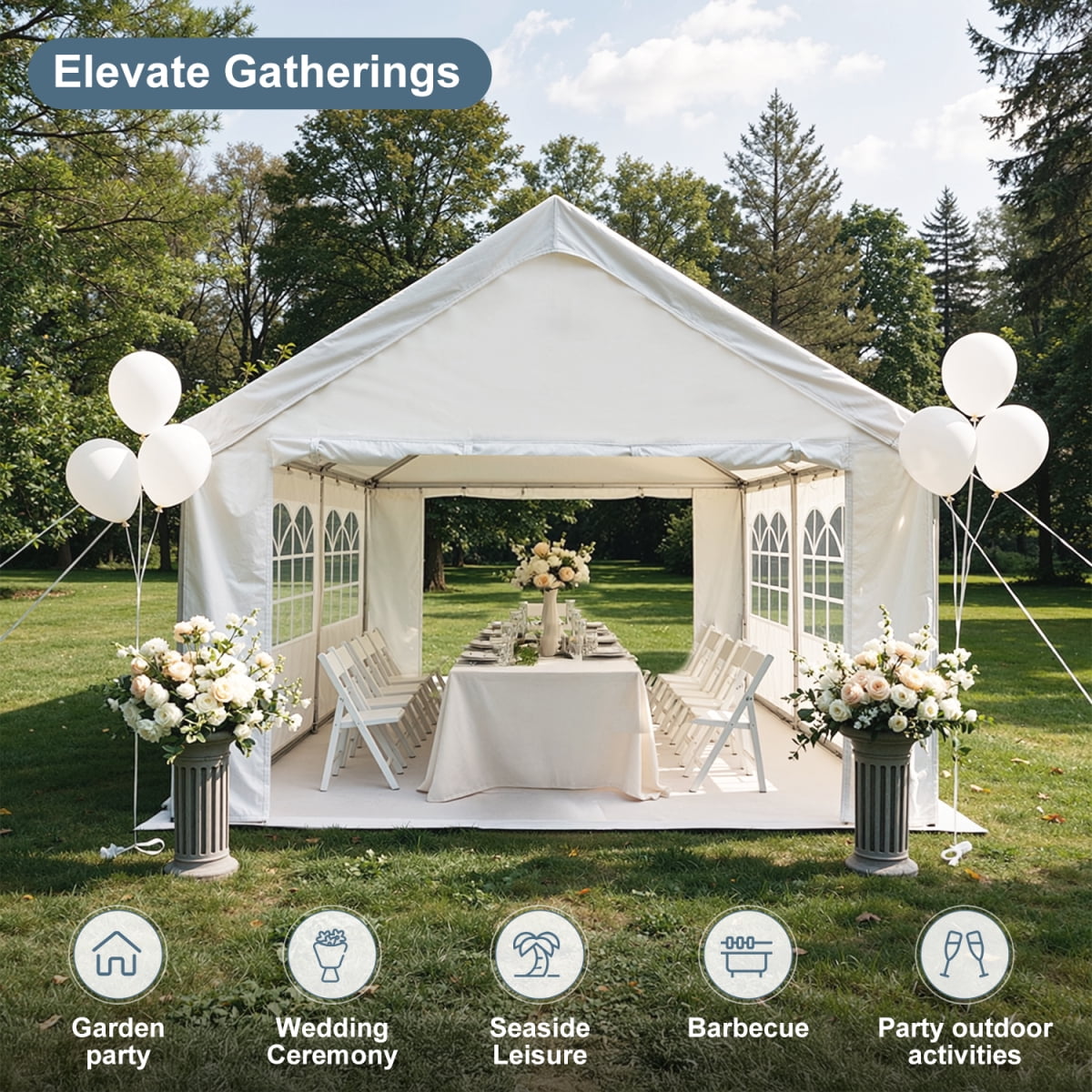 10x20 Ft Carport Car Canopy Party Tent with Removable Sidewalls, Outdoor Gazebo for Wedding & BBQ