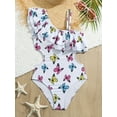 thumbnail image 4 of Sweet Girls Butterfly Graphic Ruffle Trim 1-piece Swimwear Bathing Suit Summer Beach Gift, 4 of 5