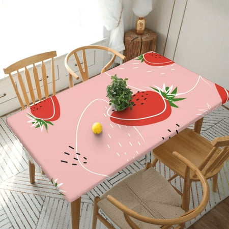 

Home Deluxe Tablecloth Painted Strawberry Waterproof Elastic Rim Edged Table Cover- For Christmas Parties And Picnics 5ft