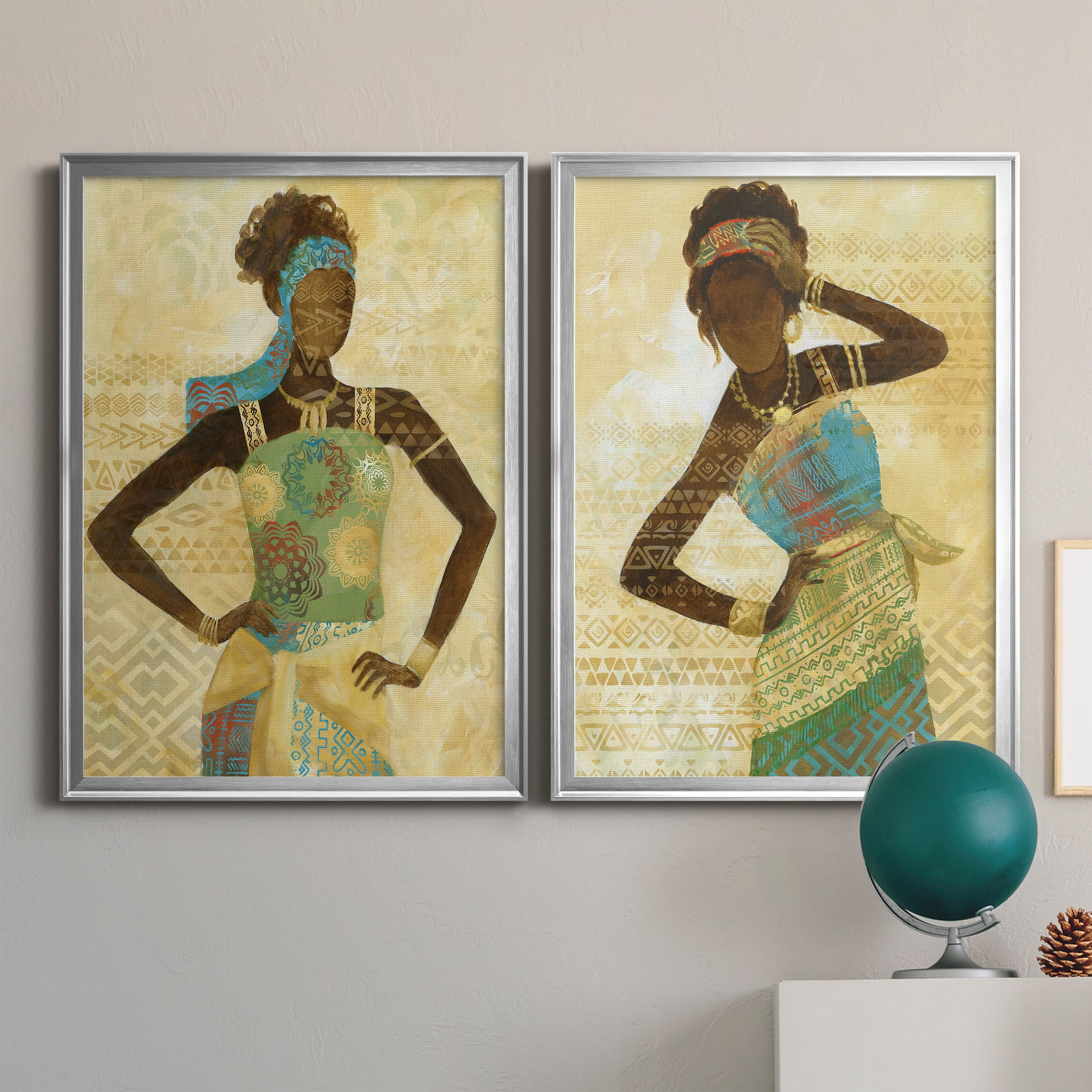 2 Piece Set Tribal Vision I Premium Framed Canvas - Ready to Hang - 26.5 x 36.5 Each - Silver Frame