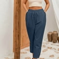 thumbnail image 5 of BLVB Womens Capri Pants Casual Cropped Pants Elastic Waist Summer Cotton Linen Trousers 3/4 Length Pants with Pockets, 5 of 7
