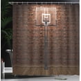 thumbnail image 3 of JOOCAR Basketball Shower Curtain, Old Brick Wall and Basketball Hoop Rim Indoor Training Exercising Stadium Picture, Cloth Fabric Bathroom Decor Set with Hooks, 72x72, Brown, 3 of 4