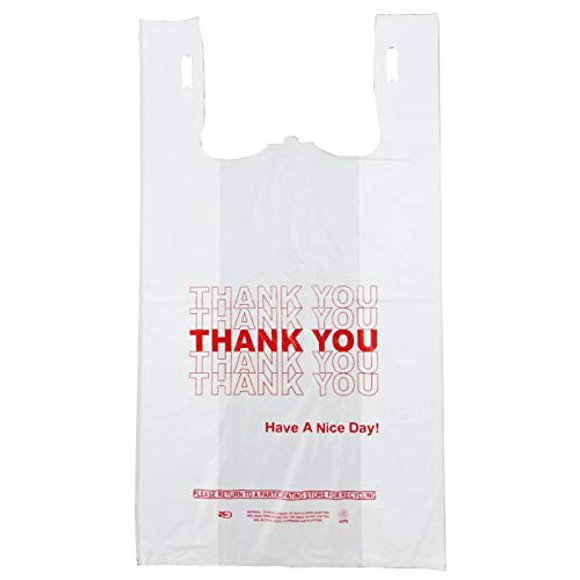 Plastic Bag- Standard 'Thank You' White T Shirt Bag 11.5"x6.5"x21.5" 15 mic - 1000 bags/case