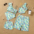 thumbnail image 5 of Xmarks Family Matching Swimsuits Mommy and Me Two Pieces Ruffled Bikini Set One Shoulder Swimwear, Dad and Son Swim Trunks, Tropical Print Matching Family Bathing Suits, 5 of 6