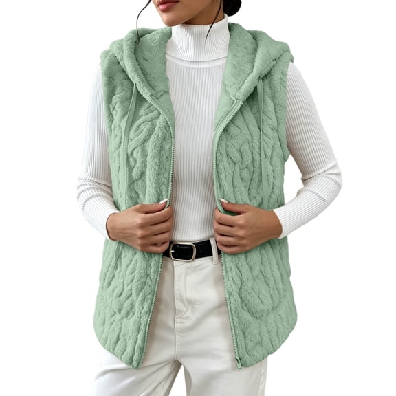 Cmfcve Womens Oversized Sherpa Jacket Fuzzy Fleece Zip up Hooded Vest Fall Winter Warm Outwear Coats with Pockets