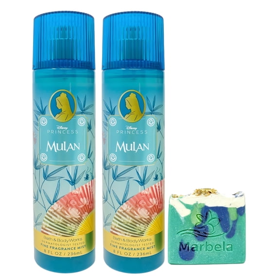Bath & Body Works Limited Edition Princess Collection Mulan 2 Fine Fragrance Mists with an Aloe Vera Bar Soap