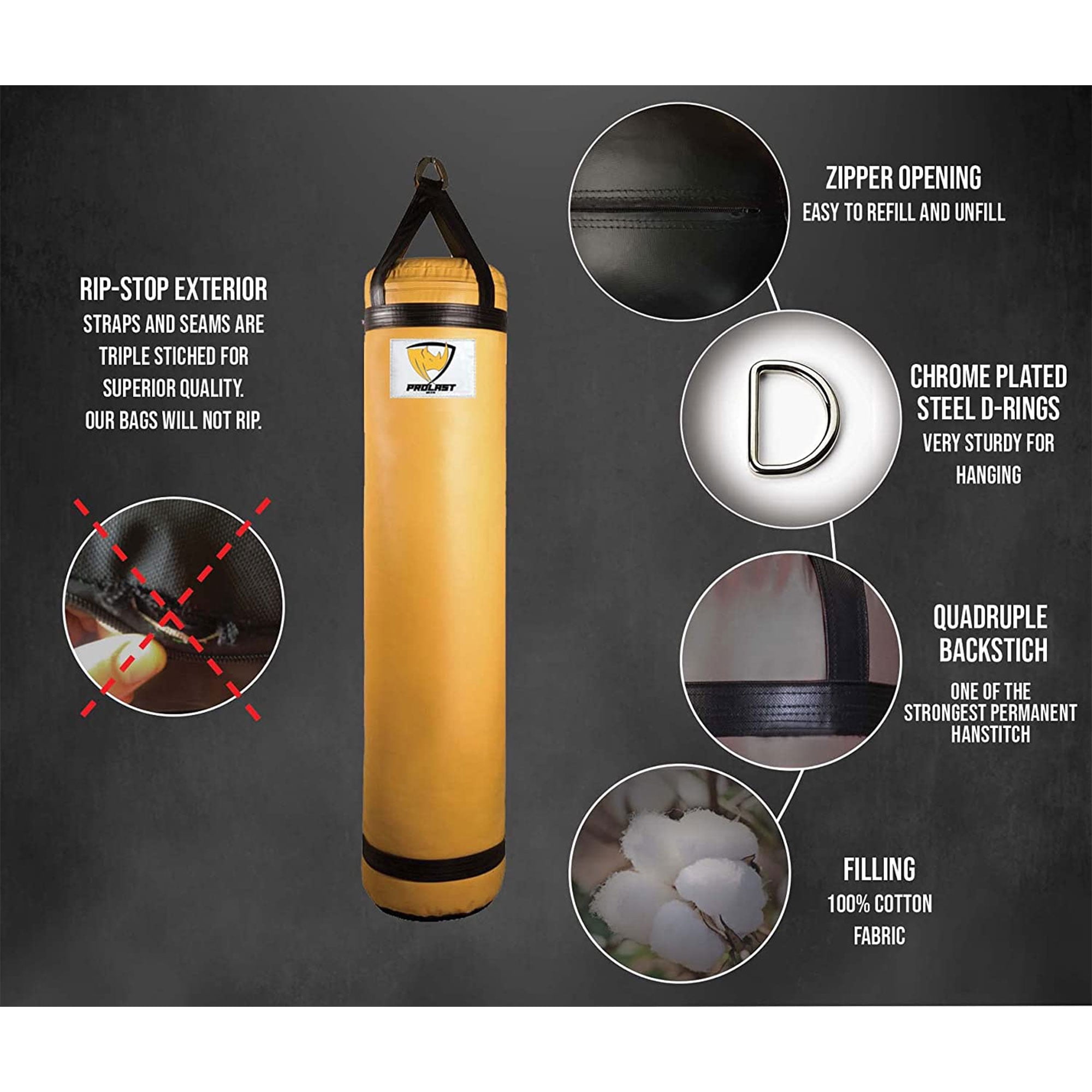 PROLAST 100 Lb Boxing Training Filled Heavy Hanging Punching Bag, Yellow