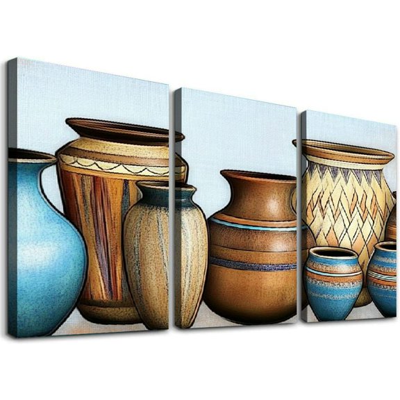 Ancient Africa Canvas Wall Art African Vase Painting Picture Room Kitchen Tribal Decor Ready to Hang