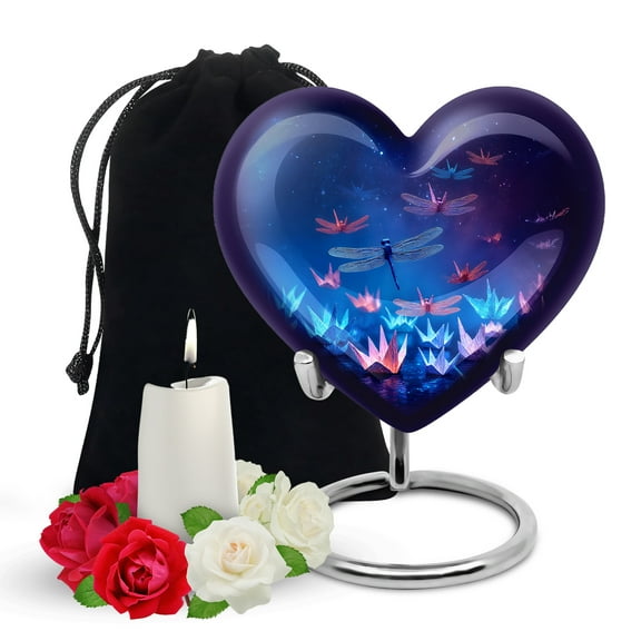 Yatskia Blue Dragonfly Urn for Ashes for Women, Memorial Urns for Human Ashes Adult Man, Cremation Burial Urns for Adult Ash, (Heart Large, 8 Inch)