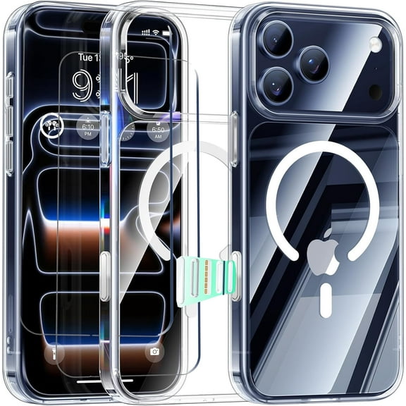 for iPhone 17 Pro Case,Acrylic Clear Back,2X Screen Protector,Compatible with Mag Safe,Camera Control, Magnetic Phone Case Shockproof Cover for iPhone 17 Pro 6.3"