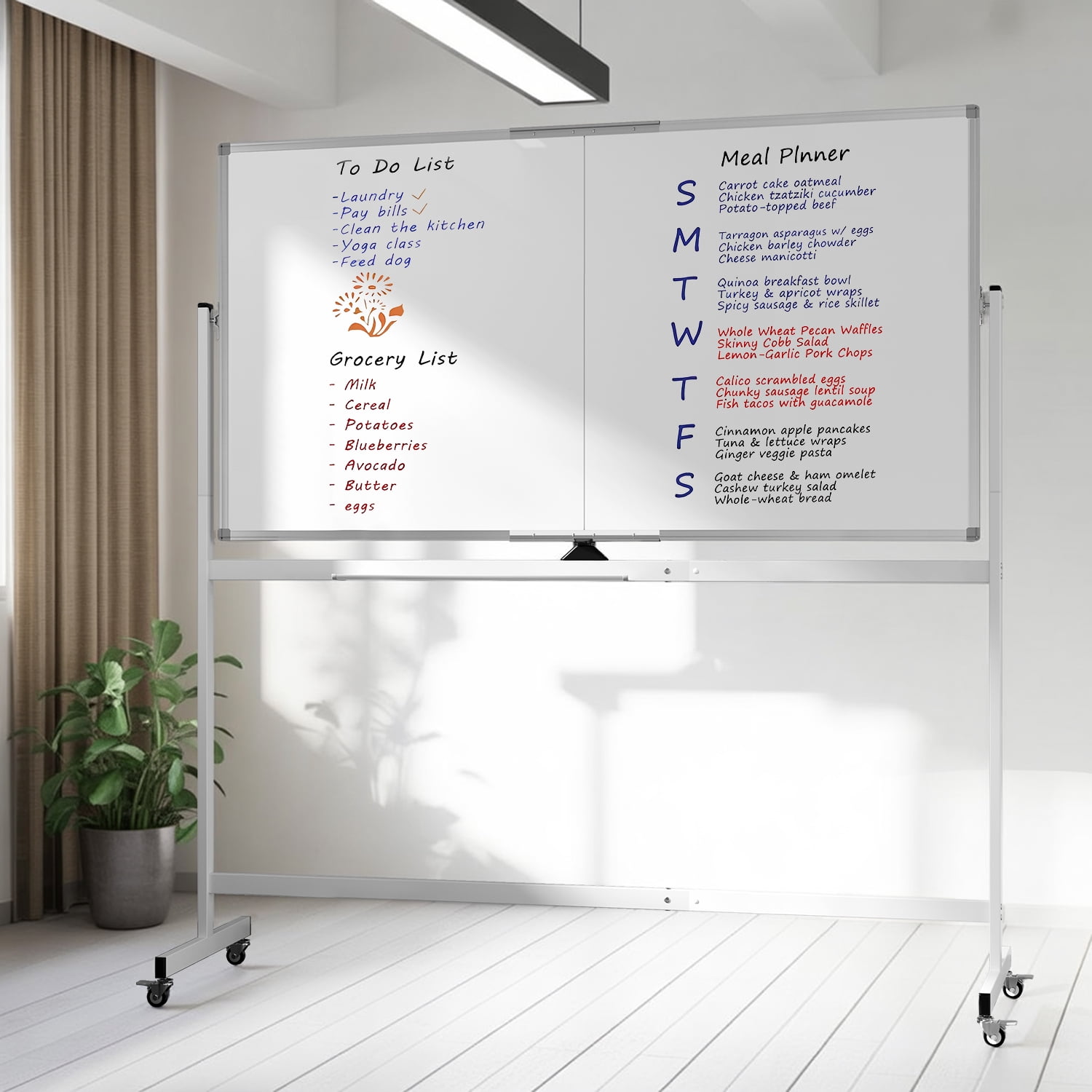 Tooloton Rolling Whiteboard,72"x36" White Board with Stands Movable Dry Erase Board on Wheels, Large Double Sided Standing Whiteboard for Office School Classroom Presentation Supplies