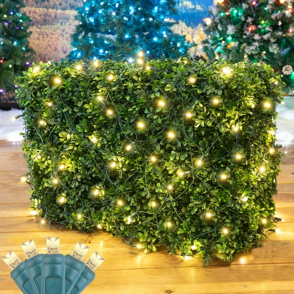 Novelty Lights 100 Light Warm White LED Christmas Net Lights Christmas Decorations Green Wire 4' X 6'