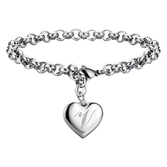 Kcodviy initial Charm Bracelets for Bridal Set Rings for Women Teen Stainless Steel Heart Charm Bracelets for Women 26 Letters Alphabet Bracelet Jewelry Gifts for Teenage