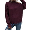 thumbnail image 3 of SLADYGLO Women High Neck Cold Shoulder Fringe Frayed Ripped Knit Sweater, 3 of 7