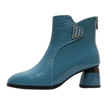 

Wesracia Boots For Women Winter Boots Women s Color Chunky Leather Boots Winter Thermal Fashion Short Shoes Heels Women s Boots