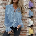 thumbnail image 2 of ShiShine Ruffled Multi-Layered Blouse for Women Trendy Through V-Neck Long Sleeve Drawstriing Shirt Tops, 2 of 5
