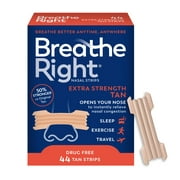Breathe Right Nasal Strips, Extra Strength, Tan Nasal Strips, Help Stop Snoring, Drug-Free Snoring Solution & Instant Nasal Congestion Relief Caused by Colds & Allergies, 44 Ct.