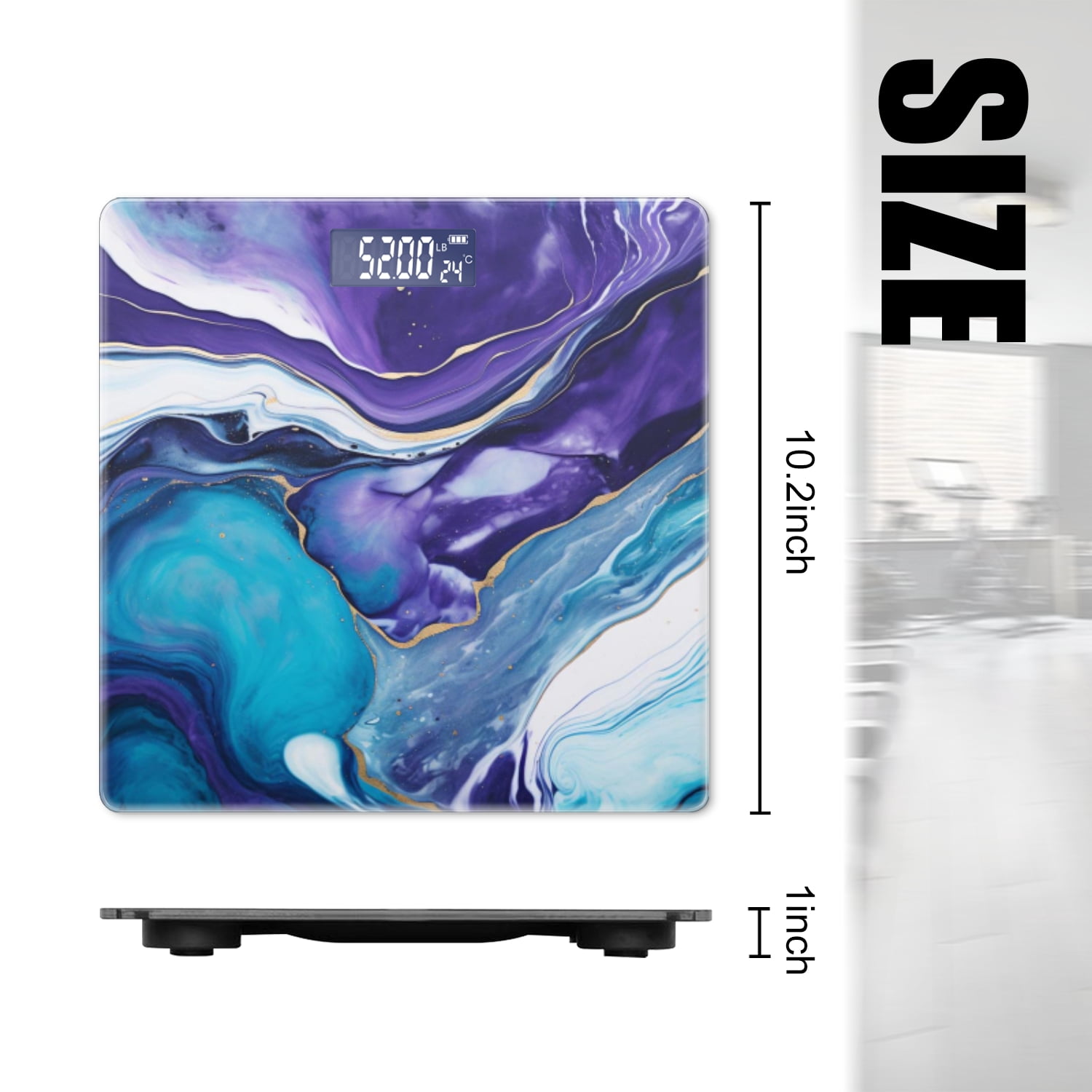 High Precision Body Weight Scale Smart Bathroom Scales with Large LCD Display(400lbs),Decorative for Bedroom-Abstract Fluid Art Painting In Shades Of Purple And White