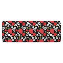 Red Strawberry Plants Flower Black Pattern Kitchen Rug Mat,Kitchen Runner Rugs Non Skid Washable,Decorative Kitchen Floor Mats for Kitchen,Sink,Laundry,17"x47.2"