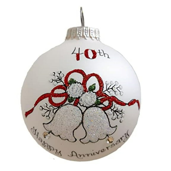 Happy 40th Anniversary Bells Glass Ball Christmas Ornament Made in USA 3.5 inch
