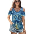 thumbnail image 2 of POLERO Starry Night Octopus Print Women Cold Shoulder Summer Tees V Neck T-Shirts Sexy Tops Spring Travel Work Shopping Beach Hawaii Tunic 2XL, 2 of 8