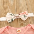 thumbnail image 4 of Newborn Baby Girls 3PCS Summer Outfits Pink Romper Tops Shorts Pants Headbabd, 4 of 9