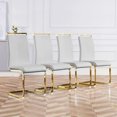 thumbnail image 3 of JUFU Dining Chairs Set of 4, Light Gray PU Leather Side Chairs, High Back, Gold Cantilever Base for Dining & Kitchen, 3 of 9