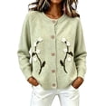 thumbnail image 2 of Women's Floral Embroidered Cardigan Button Down Crew Neck Long Sleeve Casual Sweater, 2 of 5