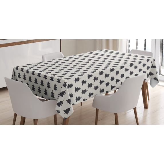 Ambesonne Christmas Tablecloth Rectangular Table Cover, Fir Tree Silhouette, 60"x90", Charcoal Grey and Ivory