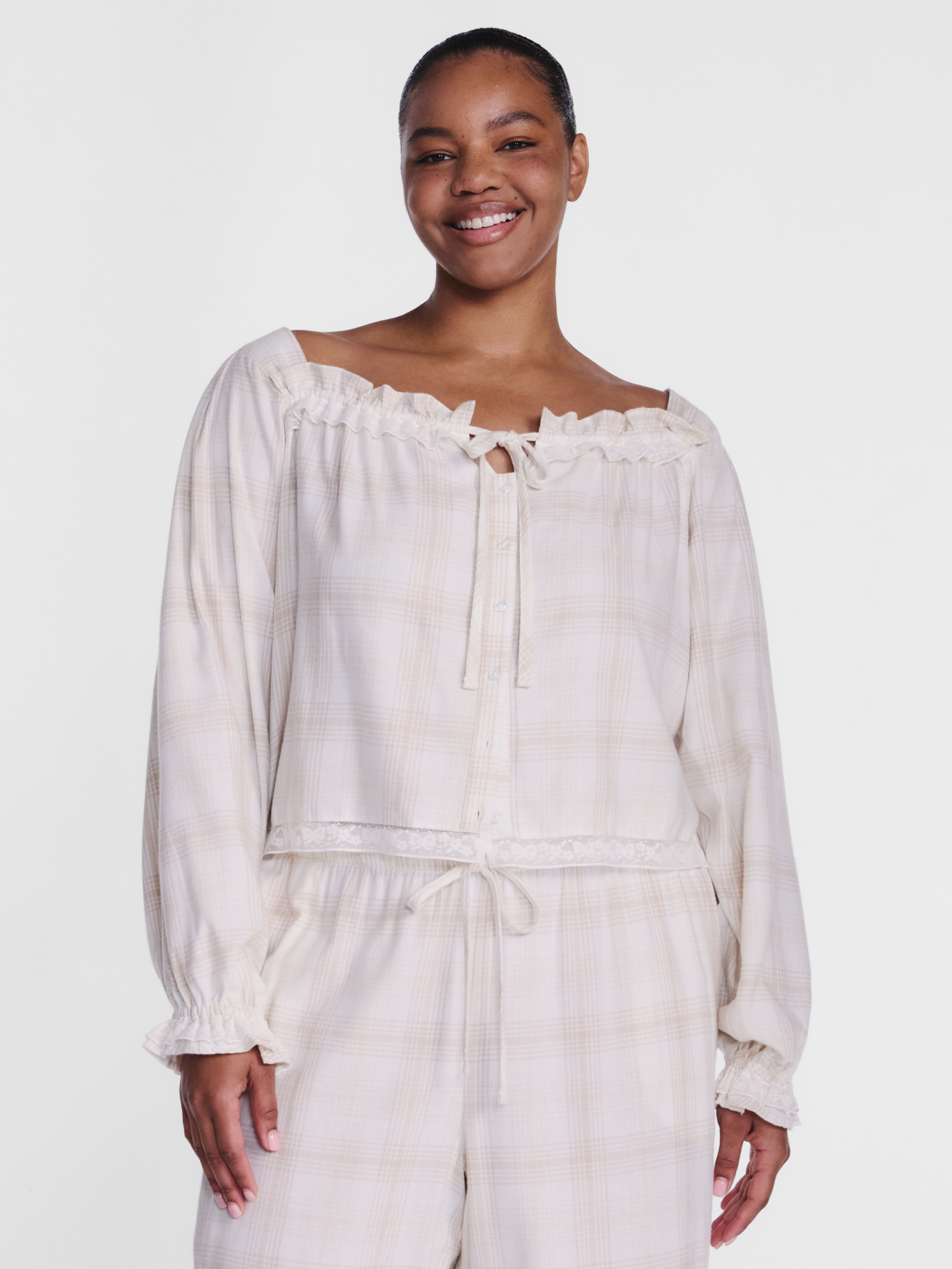 Joyspun Women's Flannel Peasant Sleep Top, Long Sleeve photo 2
