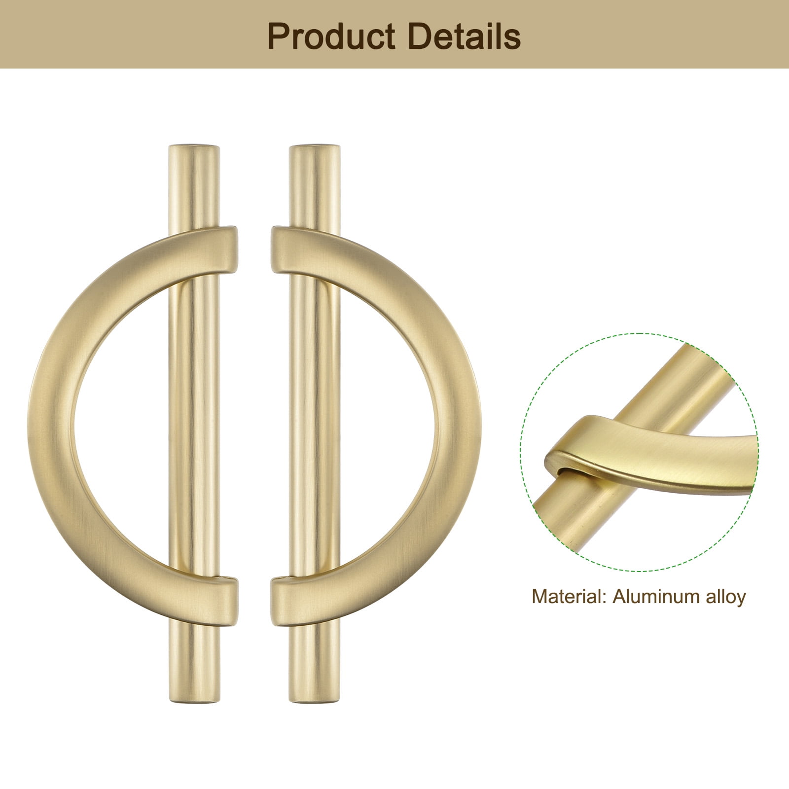 6 Pack Kitchen Cabinet Handles, Brushed Gold Cabinet Pulls 3.75 Inch(96MM) Hole Centers