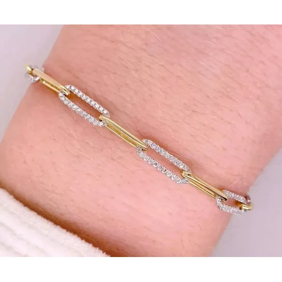 4Ct Round Cut Moissanite Paper Clip Wedding Bracelet 14K Yellow Gold Plated