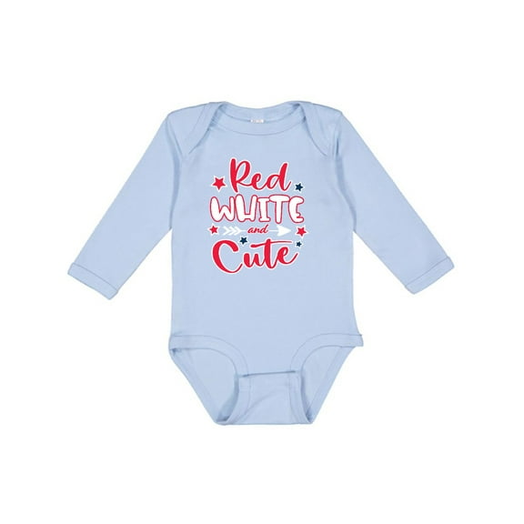 Inktastic 4th of July Red White and Cute with Arrow and Stars Boys or Girls Long Sleeve Baby Bodysuit