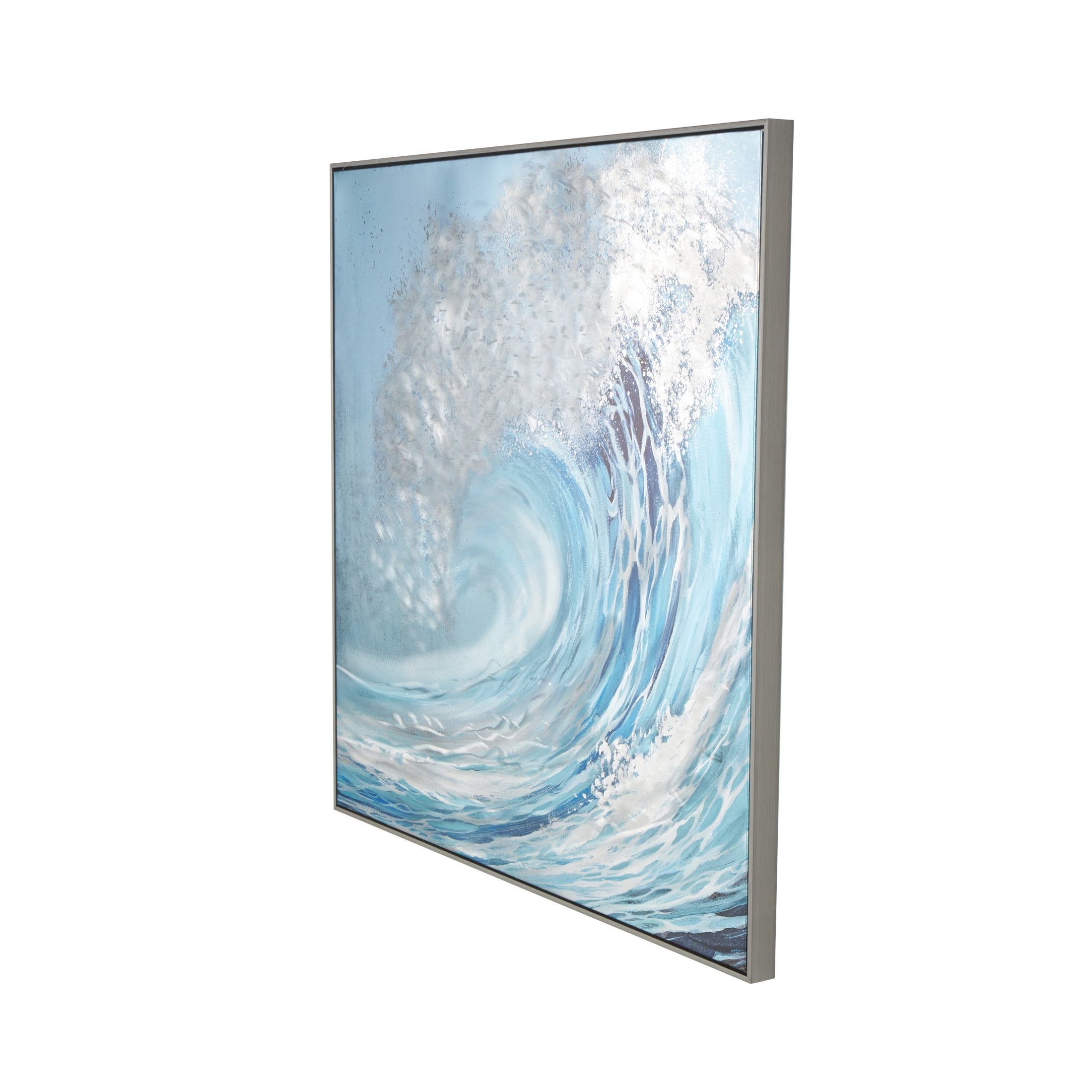 40" x 40" Wave Nautical Framed Wall Art with Silver Frame and White Accents, by DecMode