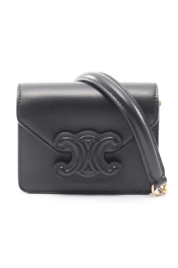 Pre-Owned Celine Cuile Triomphe Mini Chain Shoulder Bag, Leather Handbag, Women's, Black