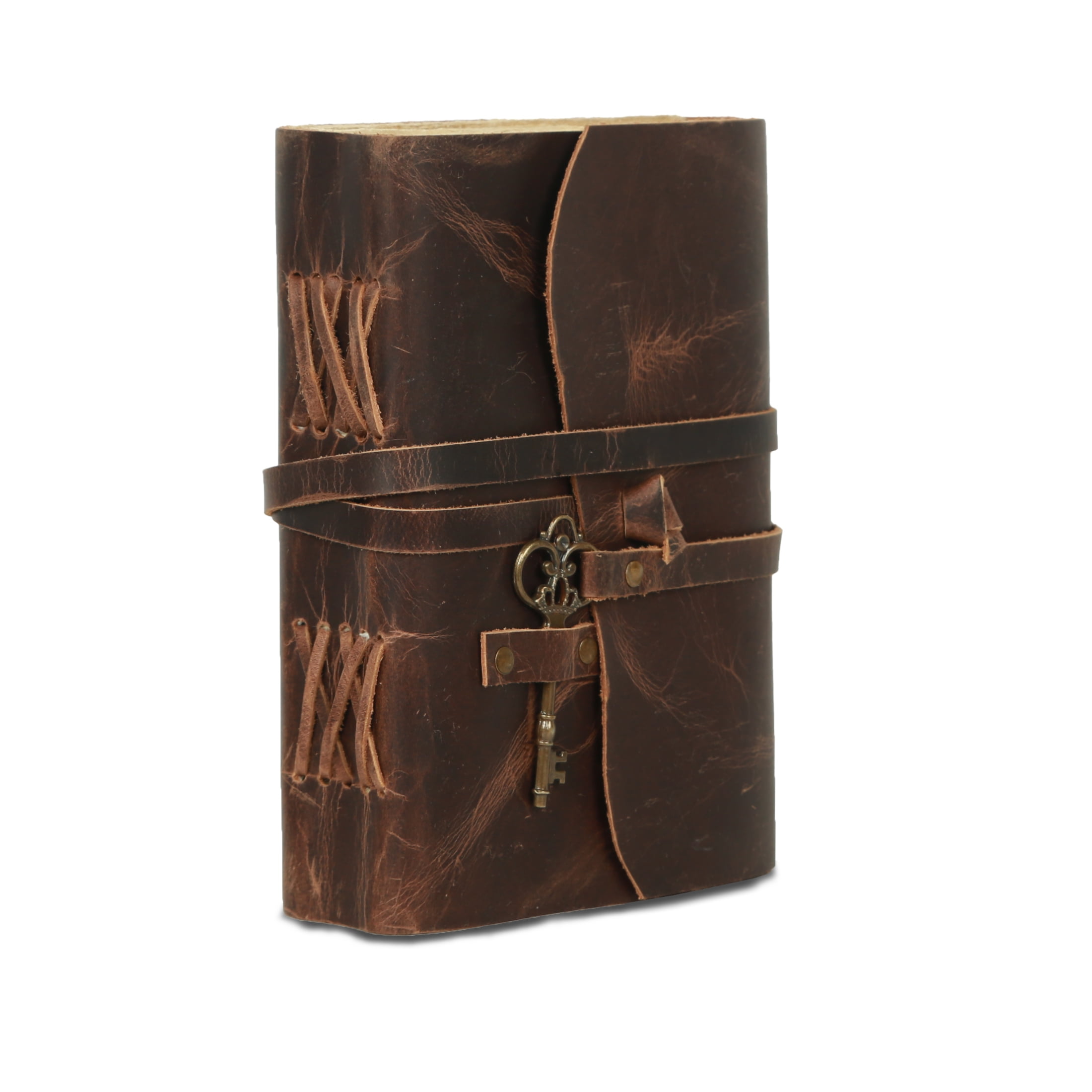 Handmade Leather Journal 9 x 6 Inch – Lined Deckle Edge Paper Notebook with Vintage Key Closure for Men and Women