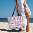 thumbnail image 6 of Xecao Pink Striped Flamingo for versatile beach bag for women includes zipper pockets and waterproof material, ideal for vacations and adventures., 6 of 7