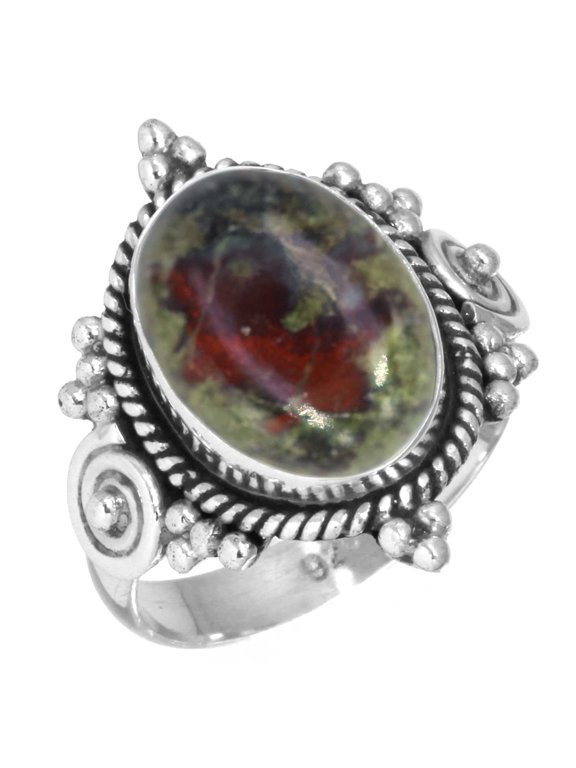 Natural Dragon Blood Jasper Ring 925 Sterling Silver Handmade Jewelry