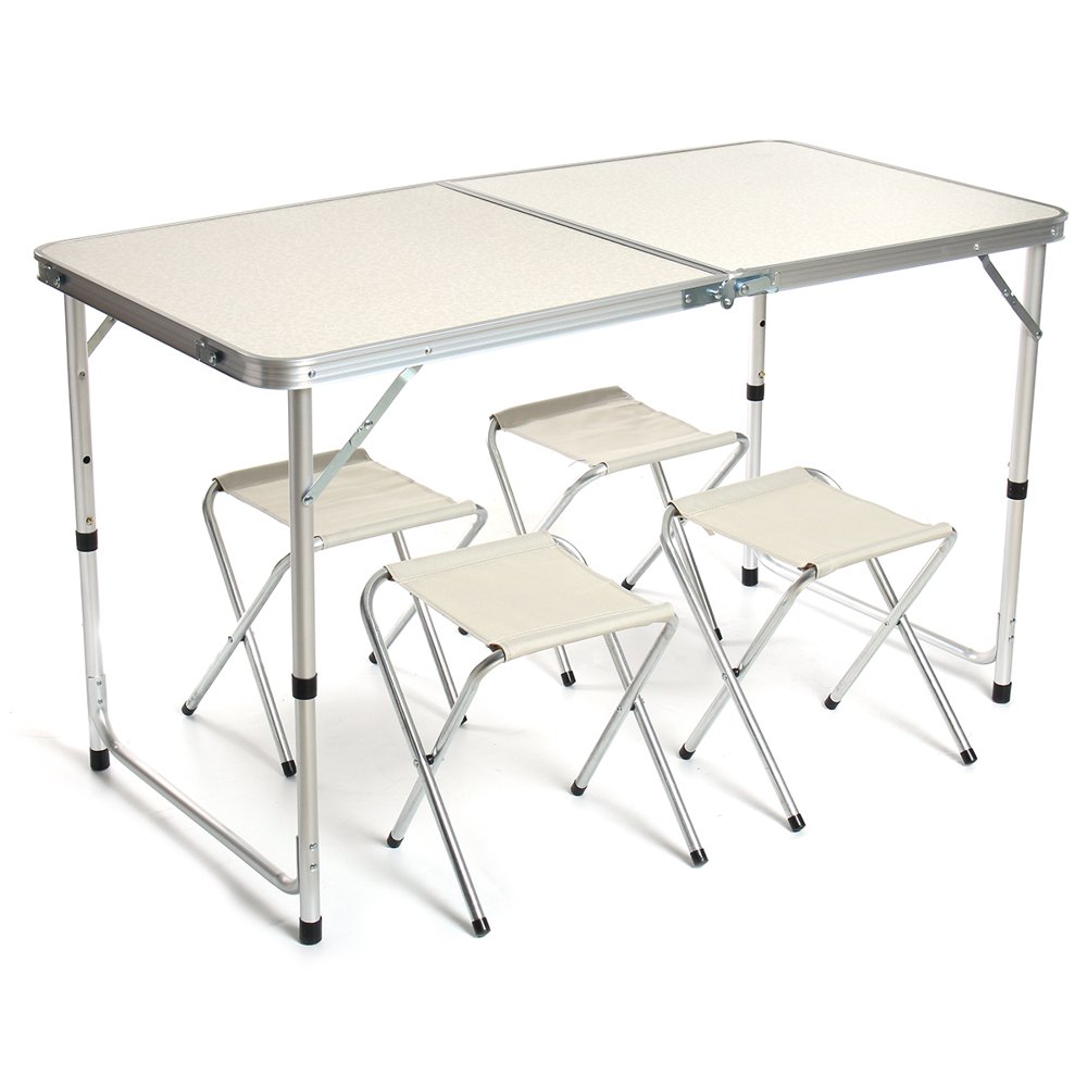 Folding Table 4ft Aluminum Camping Table Chair Set, Portable Picnic