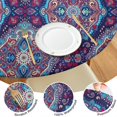 thumbnail image 4 of Vibrant Bohemian Floral Print Round Tablecloth with Elastic Edge - Stretch Fit Table Cover for 52 to 56 Inch Dining Tables - Machine Washable Decor for Kitchen Patio, 4 of 7