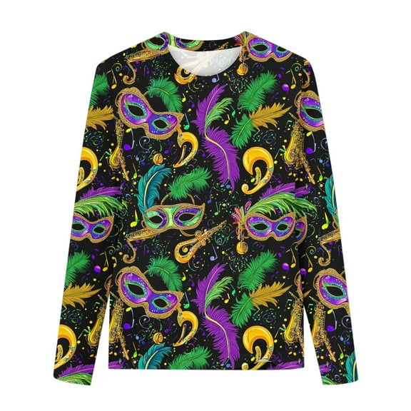 Penkiiy Carnival Blouse Boys Girls Mardi Gras Fashion Printing Casual Round-Neck Long Sleeve T-shirt Blouse 3 Years Purple