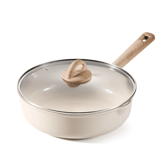 Carote Healthy Ceramic NonStick Jumbo Cooker with Induction 11" Non-Toxic Saute Pan With Lid Cover, Bon Appetit, Taupe, 5QT