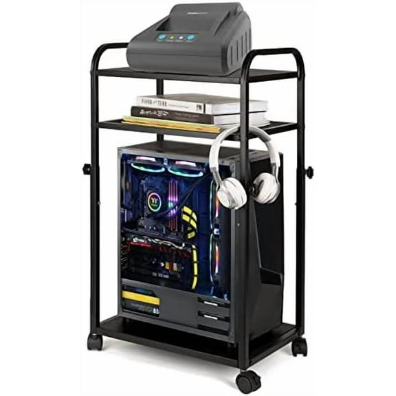 Height Adjustable Computer Tower Stand, PC Stand 3-Tier Mobile CPU Holder Cart Under Desk with Locking Caster Wheels for Office Home Gaming Accessories$$Office