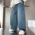thumbnail image 2 of NOLDARES Boys Cargo Jeans Kids Baggy Elastic Waist Wide Leg Denim Pants with Pockets,Blue,11-12 Y, 2 of 5