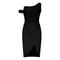thumbnail image 4 of Robes d'Été Slim Fendues une Épaule Sans Manches Robe de Bal Épissure Asymétrique Robes de Retour, 4 of 8